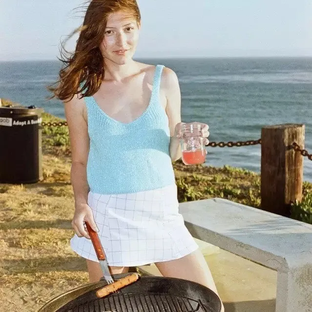 Knitting Spaghetti Strap V-neck Pure Color Vest