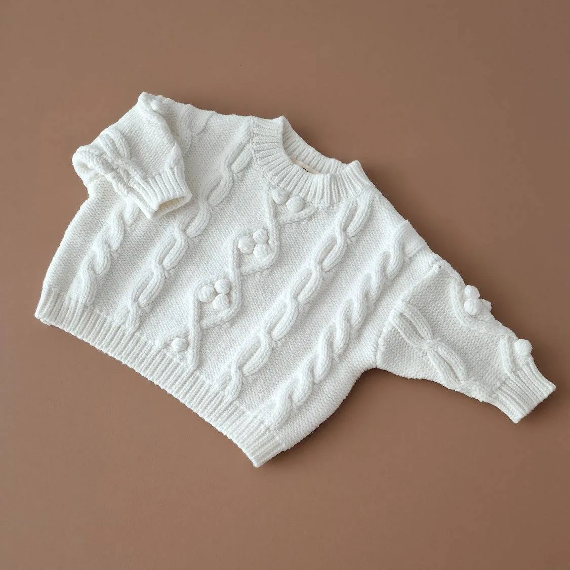 Oversized Cable Knit Sweater - Cotton - Ivory