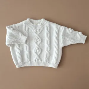 Oversized Cable Knit Sweater - Cotton - Ivory