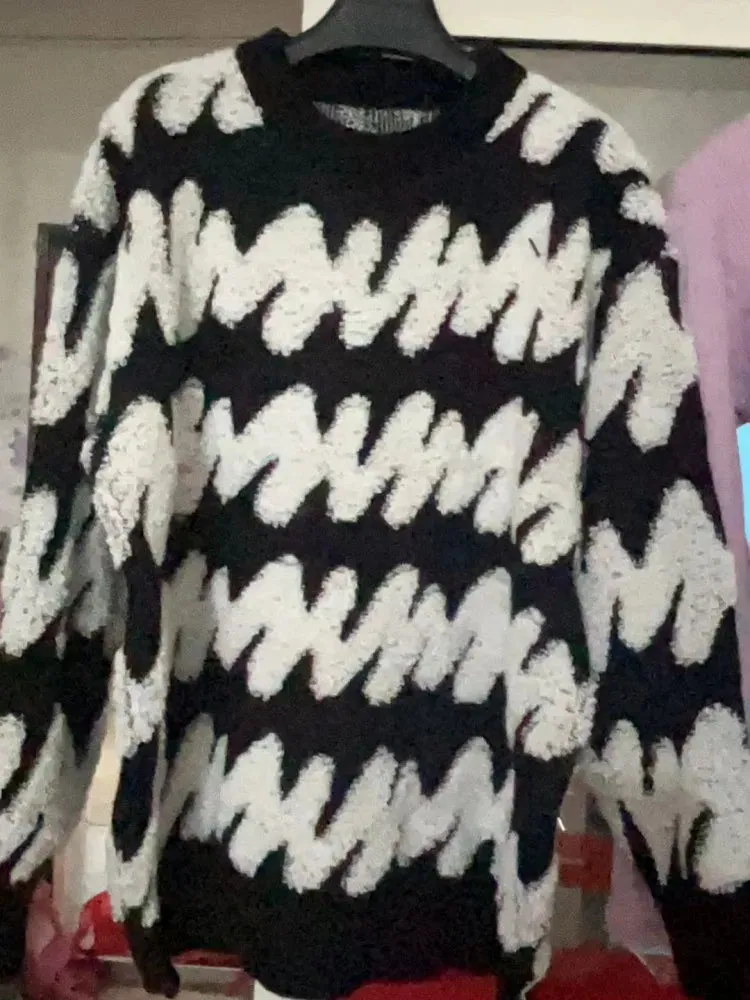 Patchwork Knitted Oversized Pullovers