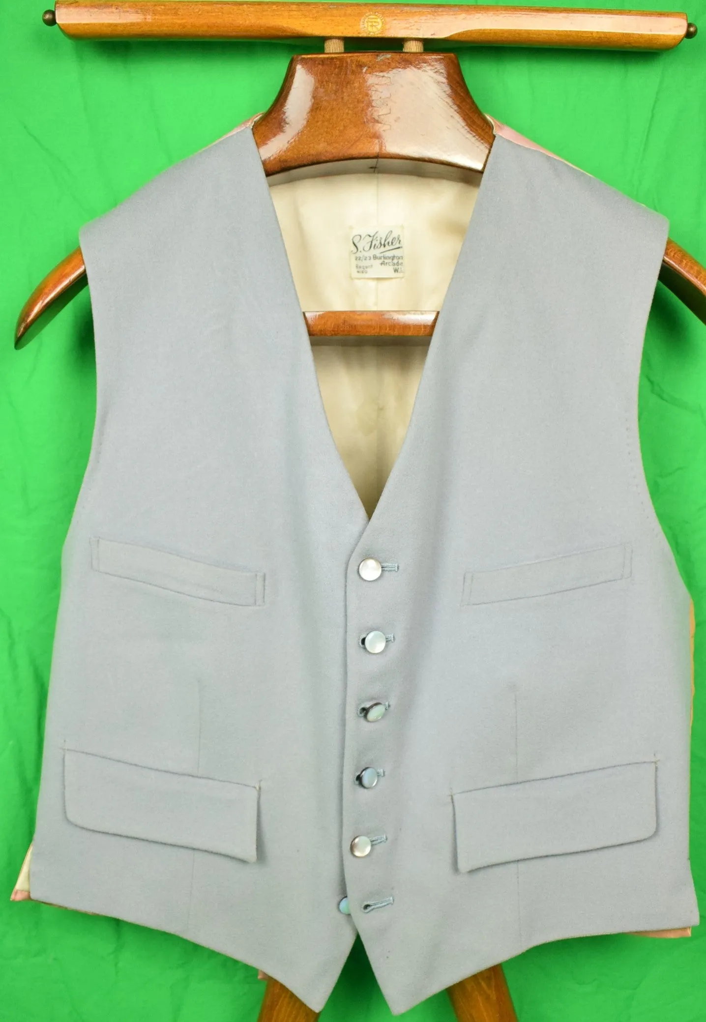 "S. Fisher 22/ 23 Burlington Arcade (6) Button Pearl Grey Boxcloth Waistcoat" Sz: 42R (SOLD)