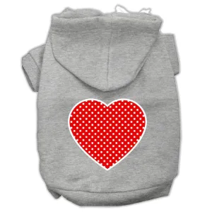 Red Swiss Dot Heart Screen Print Pet Hoodies Grey Size Xs (8)