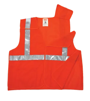 Type R Class 2 5 Point Breakaway Vest - Fluorescent Orange-Red - Polyester Mesh - Hook & Loop Closure - Breakaway Hook & Loop at Shoulders, Sides and Front - 2 Interior Pockets - Silver Reflective Tape
